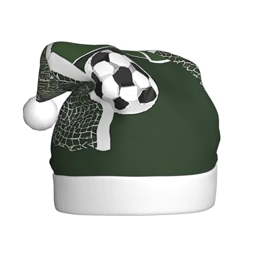 Gfhwpxcnb Green Grass Fußball-Weihnachtsmütze, Weihnachtsmannmütze, Urlaub für Erwachsene, Unisex, Plüsch, bequem, Weihnachtsmütze für Neujahr, festliche Party von Gfhwpxcnb