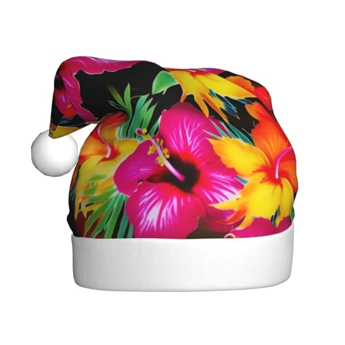 Gfhwpxcnb Hawaiianische bunte Blumen-Weihnachtsmütze, Weihnachtsmannmütze, Urlaub für Erwachsene, Unisex, Plüsch, bequem, Weihnachtsmütze für Neujahr, festliche Party von Gfhwpxcnb