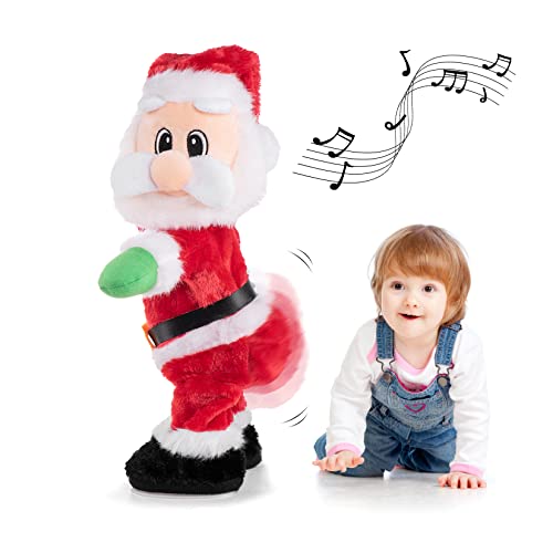 Gfilay Twerkender Weihnachtsmann - Tanzender Weihnachtsmann mit Musik, animierter Weihnachts-Plush-Puppe, die englisches Lied singt, Weihnachtsspielzeug für Kinder von Gfilay