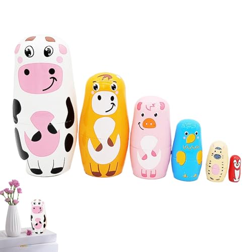 Animal Nesting Dolls for Children | Cute Cartoon Nesting Dolls for Kids | Six-Layer Wooden Animal Toys | Delightful Easter Eggs for Birthdays and Christmas Festivities (Interactive and Educational) von Ghjkldha