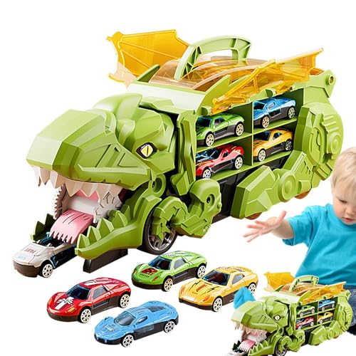 Ghjkldha Dinosaur Transport Truck, Car Carrier Toy with 12 Pull Back, Track Transport Truck for Boys, Folding Race Track Toy for Kids Ages 3 8, Fun Dinosaur-Themed Vehicle Play Set von Ghjkldha