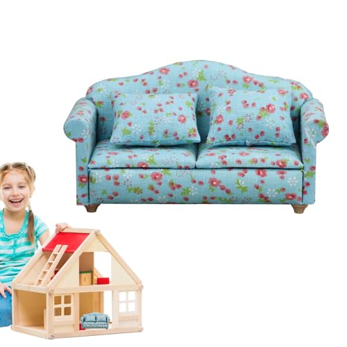 Doll House Couch, Tiny Furniture Accessory, Modern Doll House Couch, 1/12 Scale Miniature Sofa with Pillows, Tiny Furniture Accessory for Living Room, Doll House Furniture Set von Ghjkldha