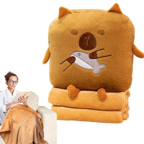 Ghjkldha Capybara Stofftier, Capybara Plüschkissen - Plushies Cartoon-Wurfkissen mit Decke,Stofftier-Handwärmer, bequemes Kuschelkissen zum Arbeiten, Schlafen, Lesen von Ghjkldha