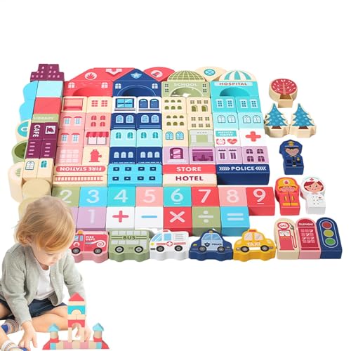 Ghjkldha City Building Blocks, Educational Kids Stacking Blocks, Portable Scene Bricks Set, Cute Assembly Toys, Enhance Hands-On Ability, Perfect for Developing Creativity and Motor Skills von Ghjkldha