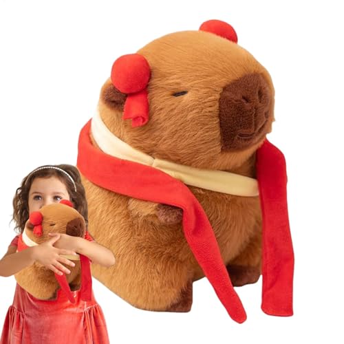 Ghjkldha Cute Capybara Plush, Soft Stuffed Animal, 9-Inch Adorable Toy, Red Hair Accessories and Scarf, 9.06x7.87inches Huggable Present for Kids and Adults, Ideal for Birthdays von Ghjkldha