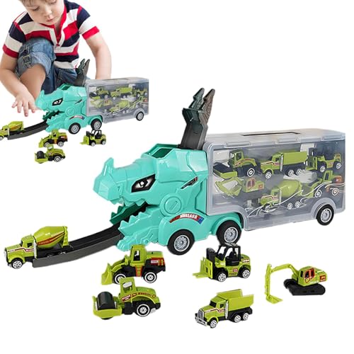 Ghjkldha Dinosaur Car Carrier Truck, 6 Car Transporter, Dinosaur Shaped Design, (Green/Yellow/Blue/red) Mega Hauler Playset, Interactive Deform Feature, Exciting Catapulting Action for Kids von Ghjkldha