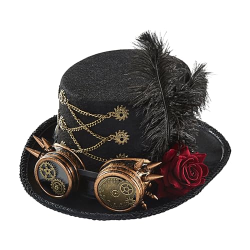 Faschingsparty-Hut, Unisex Steampunk Zubehör, Gothic Kostüm Karneval Hut, Vintage Stil Zylinder mit Brille für Faschingspartys Cosplay Partys Film Requisiten Verkleidungspartys von Ghjkldha