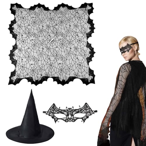 Ghjkldha Halloween Spinnennetz Hexenumhang,3 Stück Halloween Schwarze Spitzen Cape - Damen Kostüm für Hochzeitsfoto Herbst Gothic Vampir Fest Cosplay Ghjkldha Halloween Spinnennetz Hexenumhang,3 Stück Halloween Schwarze Spitzen Cape - Damen Kostüm für Hochzeitsfoto Herbst Gothic Vampir Fest Cosplay von Ghjkldha