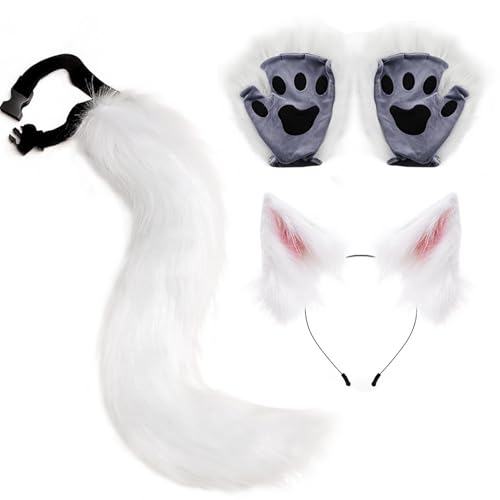 Ghjkldha Halloween Wolf Kostüm | Realistischer Wolfsschwanz Klipp Ohren Und Handschuhe Set Für Mädchen | Einfach Anzuziehendes Cosplay Für Bühne Karneval Anime-Cosplay Ghjkldha Halloween Wolf Kostüm | Realistischer Wolfsschwanz Klipp Ohren Und Handschuhe Set Für Mädchen | Einfach Anzuziehendes Cosplay Für Bühne Karneval Anime-Cosplay von Ghjkldha