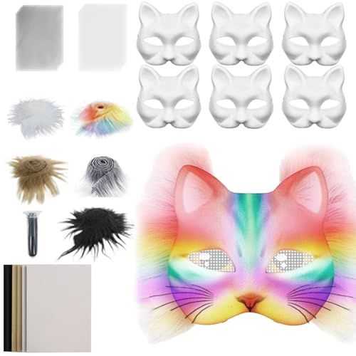 Ghjkldha Katzenmasken-Grundform - Set Mit Leerem Katzengesicht - Kunsthandwerk Mit Mesh Und Filz Kostümzubehör Set Für Maskenball Cosplay Partys Ghjkldha Katzenmasken-Grundform - Set Mit Leerem Katzengesicht - Kunsthandwerk Mit Mesh Und Filz Kostümzubehör Set Für Maskenball Cosplay Partys von Ghjkldha