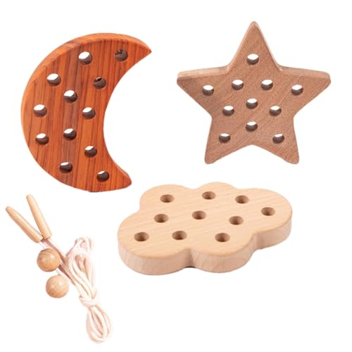 Ghjkldha Kids Threading Toy, Wooden Shape Puzzle, Educational Lace Blocks, Threading Set, Fine Motor Skill Toys, Toddler Lacing Puzzle, Wooden Threading Toys, Shape Lacing Set von Ghjkldha