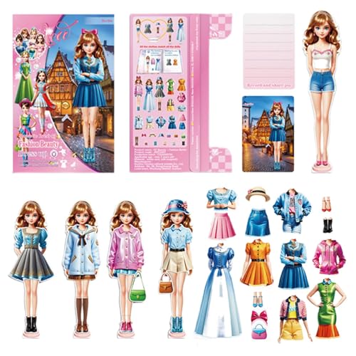 Ghjkldha Magnetic Dress Up Doll Kit, Fashionable Paper Doll Set with Magnetic Stickers, Travel Toy for Kids, Encouraging Pretend Play and Creative Skills, Early Education Tool for Preschoolers von Ghjkldha