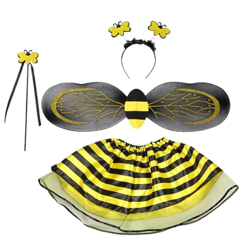 Ghjkldha Princess Dress Up Set, Kid Bee Costume Wings, Headband Wand, Cute Costume Pretend Play Outfit, Party Supplies for Girls, Colorful Dress in Fun Kids Playtime von Ghjkldha