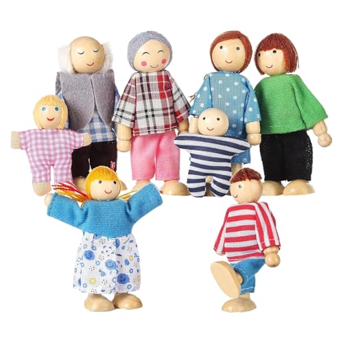 Ghjkldha Wooden Doll House Figures, Miniature People Set, Table Centerpieces Dolls, Doll House Accessories, Wooden Doll House People Set with 8 Figures for Creative Play and Home Decor von Ghjkldha