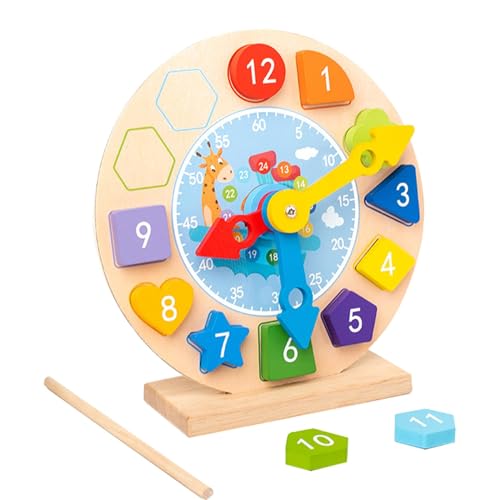 Ghjkldha Wooden Teaching Clock Toy | Kids Learning Clock | Educational Wooden Clock | Analog Clock Toy for Children, Wooden Clock with Movable Hands, Child’s Wooden Time Teaching Tool von Ghjkldha