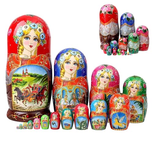 Holz-Stapelpuppen, 15-teiliges russisches Matroschka-Puppen-Set mit Frauenaufdruck, handgefertigte Puppenausstellung in kleinen bis großen Größen für die Entwicklung der Feinmotorik von Kindern von Ghjkldha