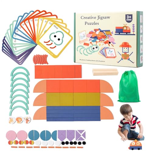 Matching Puzzle Toys, 100-Piece Wooden Shape Puzzle Set, Early Learning Activity for Preschoolers, Educational Brain Development Toy Home, Fun Creative Play, 9.37x6.97x1.85 Inches von Ghjkldha