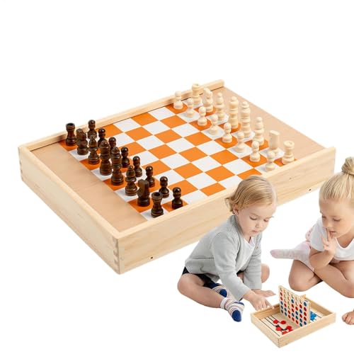 Wood Board Classic Games, Wooden Game Set, Chess and Bouncing Chess, Portable Travel Board, Interactive Tabletop Toy, for Kids, Teenagers, Adults, 12.99x9.84x1.97 Inches von Ghjkldha