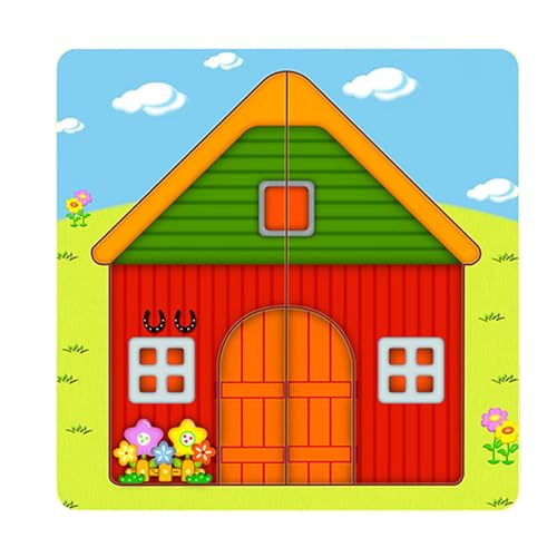 Wooden Multi-Layer House Puzzle | Fun and Educational Animal Peg Puzzle Toy | Interactive Cartoon Model for Brain Teasing | Perfect for Learning and Play for Kids Aged 3 and von Ghjkldha