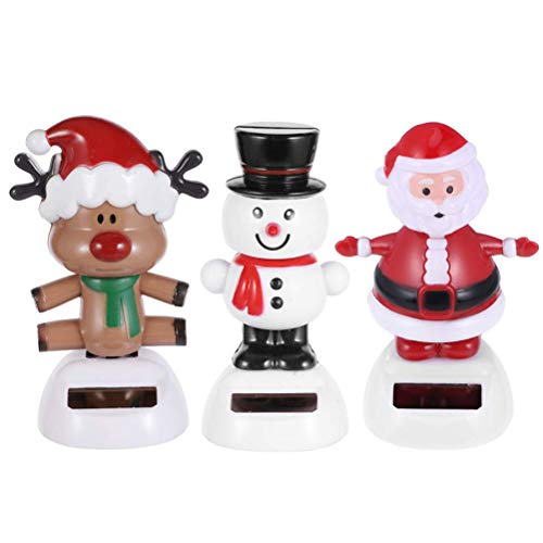 3er-Pack Solarbetriebene Tanzspielzeuge, Wackelkopf-Tänzerpuppe, Elch, Weihnachtsmann, Schneemann, Figuren, Armaturenbrett-Dekoration den Autotisch (3 Pack) von Ghzste