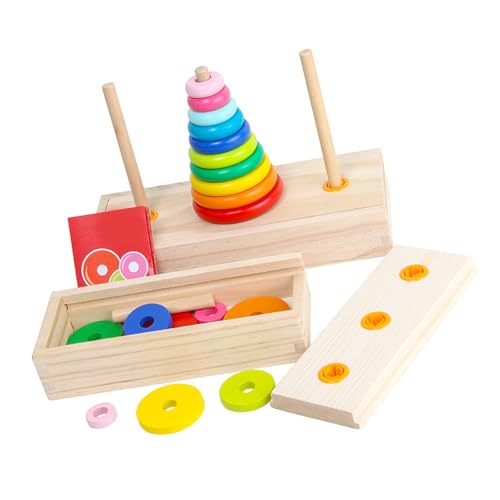 Buntes Holzblock-Spielzeug, 10 Ringe, Puzzle-Spiel, Holzturm, Frühes Pädagogisches Logik-Denkblock-Spiel, Spielzeug für Kinder (Große Größe) von Ghzste