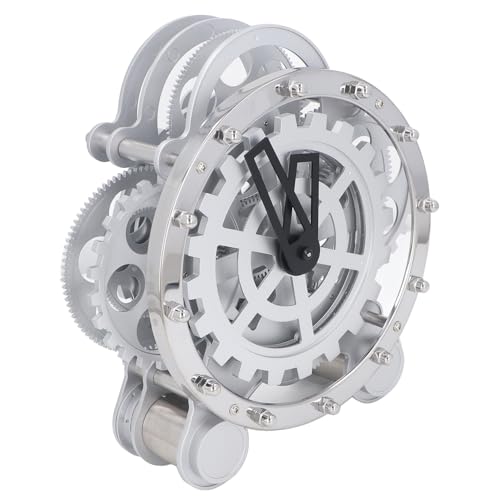 Doppelfußstillstandsgetriebe Rotierende Uhr, Europäisches Design Edelstahl Desktop Gear Schreibtischuhr für Wohnzimmer, Bürodekoration, Entspannungsschmuck von Ghzste