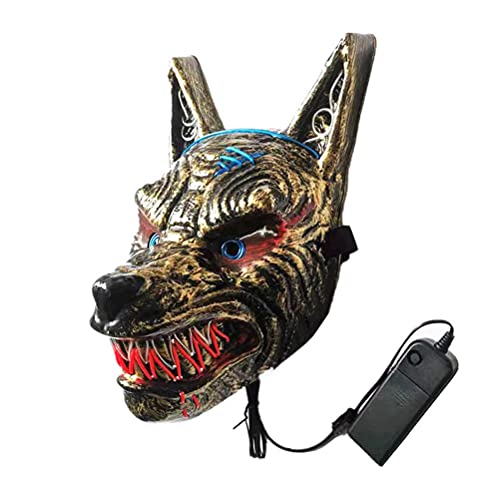 Ghzste Leuchtende LED-Grusel-Wolf-Kopfbedeckung, Halloween-Cosplay-PVC-Wolf-Gesichtsbedeckung mit Weichem Riemen, 1 Gesichtsbedeckung Im Lieferumfang Enthalten, Leuchtende von Ghzste