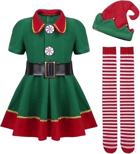 Ghzste Weihnachtselfenkostüm, Kleidungsset für Halloween, Karneval, Weihnachtsdekoration für Frauen,170 cm(Schuhe nicht inbegriffen) von Ghzste