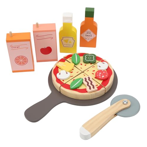 Hölzernes Pizzaspielzeug – 18-teiliges Montessori-Spiel-Essen – Pizza-Spiel-Essensspielzeug aus Holz, Pädagogisches, Hochsimuliertes Pizza-Spielzeug-Set für Kinder von Ghzste