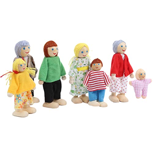 Puppenfiguren-Set mit Weichem Körper, Puppenfamilien-Puppenhausspielzeug für Kinder, Rollenspiel, Fantasie, Miniaturmenschen aus Kiefernholz, Pädagogische Verzierung, (A) von Ghzste