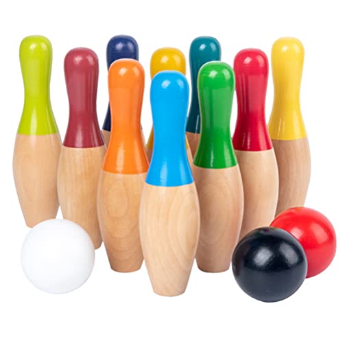 Rasen Bowlingspiele Holz Hinterhof Skittles Yard Game Set mit 10 Pins 3 Bällen und Mesh -Tasche für Erwachsene Innen Im Freien Im Freien von Ghzste