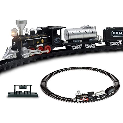 Zugset für jungens, Schwarze Zugsets mit Dampflokomotive, Leuchtenden Waggons und Gleisen, Retro-Dampfzugset für Unter Dem Weihnachtsbaum, Kleinkindmodell (Schwarz) von Ghzste