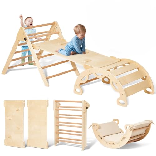 Giant bean Montessori Kletterdreieck mit Kletterbogen und Rutsche, Holzdreieck für Kleinkinder ab 2-5, Indoor Kletterspielzeug, Hellbraunmit (M) Giant bean Montessori Kletterdreieck mit Kletterbogen und Rutsche, Holzdreieck für Kleinkinder ab 2-5, Indoor Kletterspielzeug, Hellbraunmit (M) von Giant bean