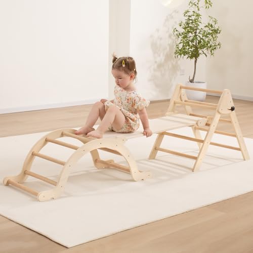 Giant bean Faltbares Klettergerüst Indoor mit Riesenbohne und Kletterbogenrampe, 3-in-1-Kletterspielzeug für Kinder aus Holz im Innenbereich,Spielplatz-Klettergerüst für Kinder im Alter Von 1-3 Jahren von Giant bean