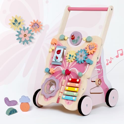 Giant bean Lauflernwagen Holz für Mädchen und Jungen,Schmetterlingsform Baby Lauflernhilfe, Baby Walker Entwickelt ab 1 Jahr, Motorische Fähigkeiten und REGT Die Kreativität an, Wooden Push von Giant bean