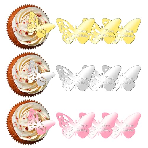 Giantree 12Stück alles Gute zum Geburtstag Schmetterling Kuchen Scheibe Spiegel Acryl Cupcake Dekorationen Mini Schmetterling Geburtstag Topper für Geburtstag Party Hochzeit DIY Dekoration(Mehrfarbig) von Giantree