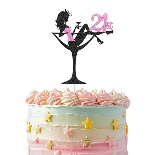 Giantree 18th Rotweinglas Mädchen Tortendeko, Geburtstag Cake Topper Glitter High Heel Mädchen Kuchen Deko Kuchenaufsatz für Geburtstagsparty Mädchen und Damen(21. Geburtstag) von Giantree