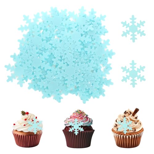 Giantree Essbare Schneeflocken Tortendeko, 50 Stück Klebreispapier Tortenaufsatz Kuchen Dekoration Chneeflocke Essbare Muffin Deko Essbare Cupcake Topper für Hochzeit Geburtstag Jubiläum(blau) von Giantree