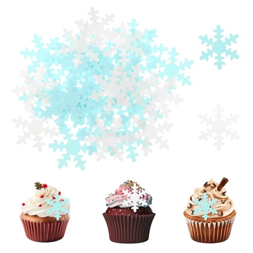 Giantree Essbare Schneeflocken Tortendeko, 50 Stück Klebreispapier Tortenaufsatz Kuchen Dekoration Chneeflocke Essbare Muffin Deko Essbare Cupcake Topper für Hochzeit Geburtstag Jubiläum (weiß+blau) von Giantree