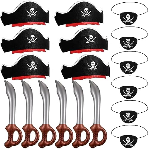 Giaonlgy 18 Stück Piraten Spielzeug Set,Piratenhut Set,Augenklappe Pirat, Aufblasbare Schwerter, Piraten Partyzubehör, Piraten Motto Cosplay Zubehör für Kinder, Halloween Kostüm, Maskerade von Giaonlgy