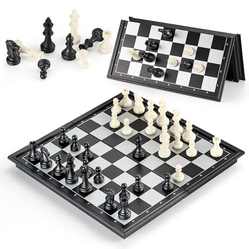 Gibot Schachspiel Magnetisch, Hochwertig Reiseschach, Einklappbar Schachbrett Kinder, Schachspiel Reise Schachspiel Magnetisch für Kinder und Erwachsene (Schwarz und Weiss-25 * 25cm) von Gibot