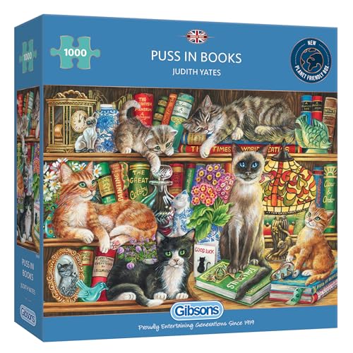 Der Kater in Büchern | 1000 Teile Puzzle | Literarische Bücher & Katzen | Nachhaltiges Puzzle für Erwachsene | 100% recyceltes Premium-Puzzle | Tolles Geschenk für Erwachsene | Gibsons Games von Gibsons