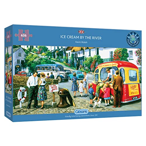 Gibsons Games Ice Cream by the River 636 Teile Panorama-Puzzle | Retro Puzzle | Nachhaltiges Puzzle für Erwachsene | Tolles Geschenk für Erwachsene | von Gibsons