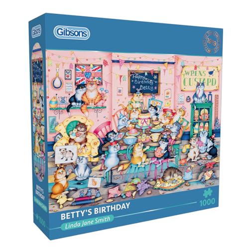 Betty's Birthday | 1000 Teile Puzzle | Katzenpuzzle | Nachhaltiges Puzzle für Erwachsene | 100% recyceltes Premium-Puzzle | Tolles Geschenk für Erwachsene | Gibsons Games von Gibsons