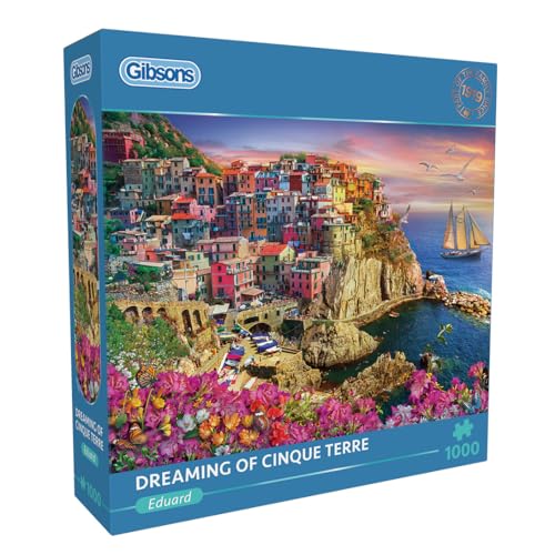 Dreaming of Cinque Terre 1000 Teile Puzzle, Sonnenuntergangspuzzle, nachhaltiges Puzzle, 100 % recyceltes Premium-Puzzle für Erwachsene, tolles Geschenk für Erwachsene, Gibsons Games von Gibsons