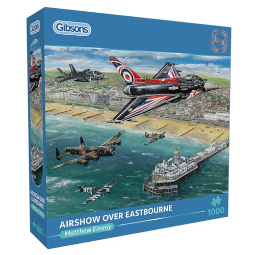 Gibsons Airshow Over Eastbourne 1000 Teile Puzzle, Flugzeug, Militärisches Kampfflugzeug-Puzzle, nachhaltiges Puzzle für Erwachsene, hochwertiges 100% recyceltes Brett, tolles Geschenk für Erwachsene, von Gibsons