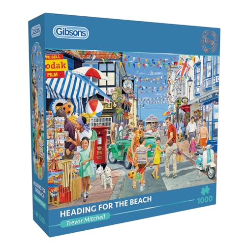 Heading for the Beach 1000 Teile Puzzle, Nostalgisches Puzzle, nachhaltiges Puzzle für Erwachsene, 100% recyceltes Premium-Karton, tolles Geschenk für Erwachsene, Gibsons Games von Gibsons