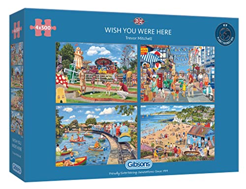 Wish You were Here 4 x 500 Teile Puzzle für Erwachsene | Nachhaltiges Puzzle für Erwachsene | Vier Puzzles in Einer Box | Tolles Geschenk für Erwachsene | Gibsons Games von Gibsons