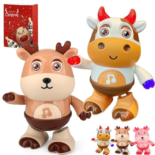 Gienslru Boogie Cow Light up Dancing Cow, Boogie Cow Toy, Dancing Cow Toy for Toddlers 1-3, 2024 New Musical Dancing Cow/Deer Toy with Music and LED Lights (2pcs-B) von Gienslru