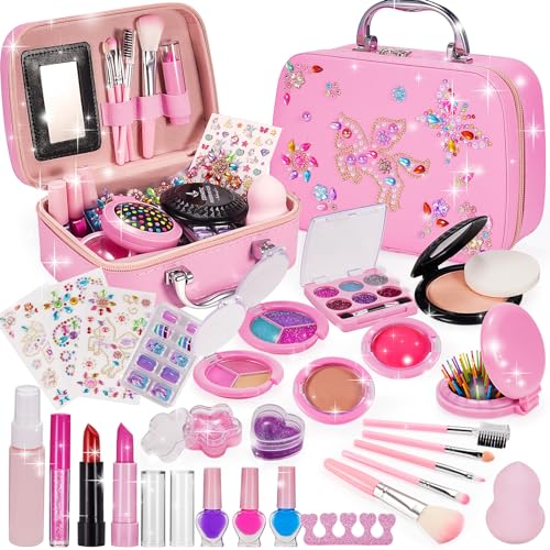 Gifitizi Kinderschminke Set Mädchen Schminkkoffer Mädchen, Schminke Kinder Mädchen Geschenke 3 4 5 6 7 8 9 Jahre Spielzeug ab 3 Jahre Mädchen Kinder Schminkset Halloween Make Up Geburtstagsgeschenk von Gifitizi